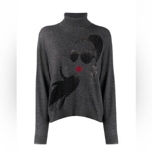 Crystal-embellished intarsia jumper